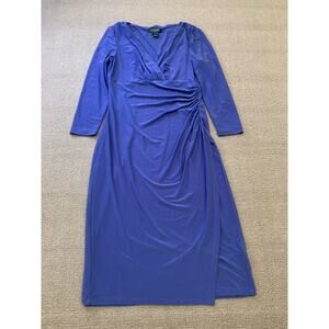 Lauren Ralph Lauren Elsie Dress Blue Size 4‎ Sleeve Surplice Neck Stretch